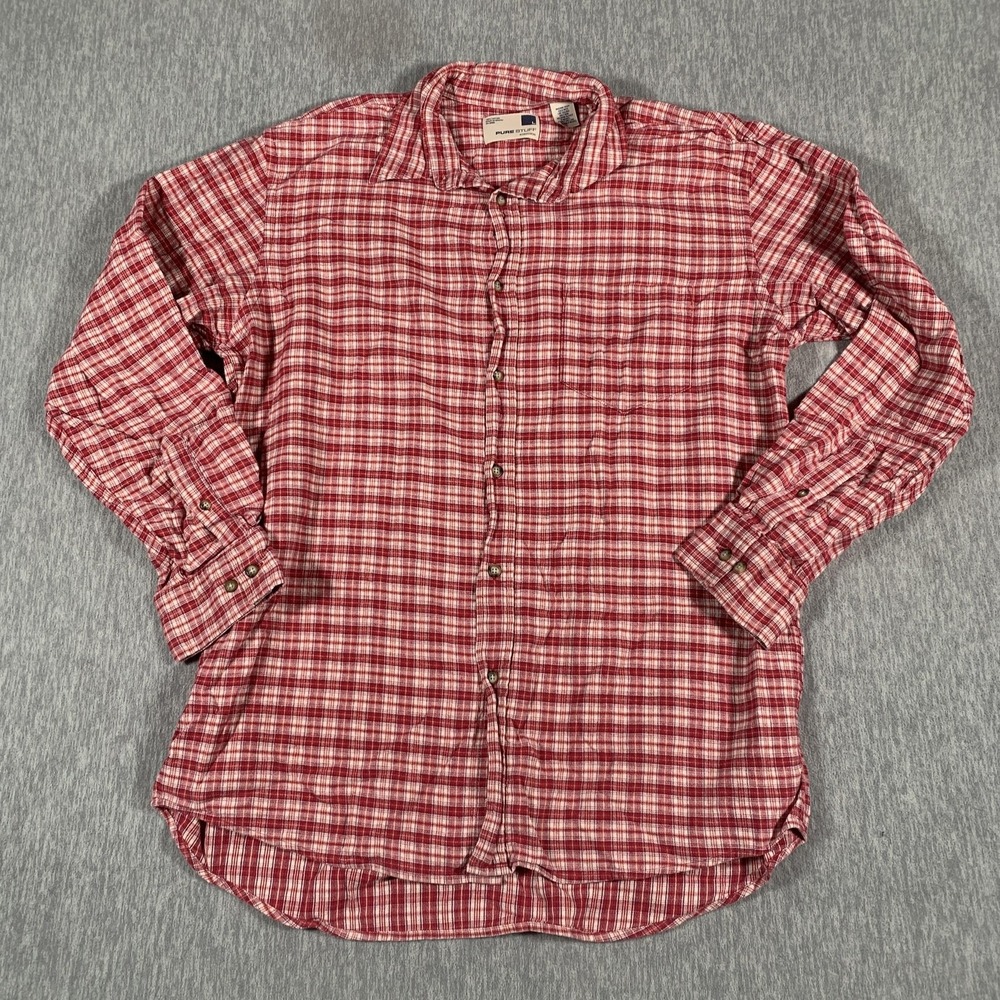Pure Stuff Nordstrom Shirt Mens Large Red White Plaid Button Down Cotton‎ Casual